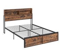 HOMCOM Industrial King Bed Frame, 5.2FT Steel Bed Base w/ Storage Headboard, Footboard, Under Bed Storage, 158 x 222cm, Rustic Brown