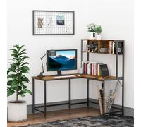 HOMCOM Industrial L-Shaped Work Desk & Storage Shelf Steel Frame in Brown HOMCOM Brown