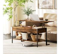 HOMCOM Industrial Lift Top Coffee Table with Storage Shelf Rustic Brown, Brown