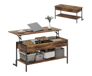HOMCOM Industrial Lift Top Coffee Table with Storage Shelf Rustic Brown