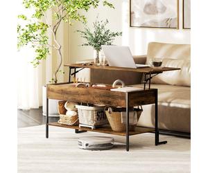 Homcom Industrial Lift Top Coffee Table With Storage Shelf Rustic Brown Brown One Size