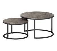HOMCOM Industrial Nesting Coffee Table Set of 2, Round Coffee Tables, Living Room Table with Faux Marbled Top and Steel Frame