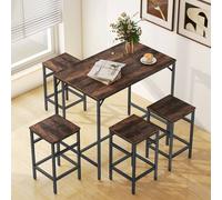 HOMCOM Industrial Rectangular Dining Table Set With 4 Stools, Brown