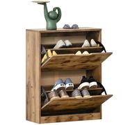 HOMCOM Industrial Shoe Cabinet with 2 Flip Drawers, Narrow Shoe Storage Cabinet for 12 Pairs, Freestanding Slim Shoe Storage Organiser for Entryway, Hallway, Rustic Brown
