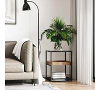 HOMCOM Industrial Side Table with 3-tier Storage Shelves Rustic Brown