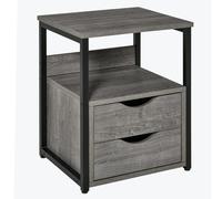 HOMCOM Industrial Side Table with Drawer, Sofa Table, Bedside Cabinet with Storage Shelf, Slim Nightstand for Living Room, Bedroom Grey