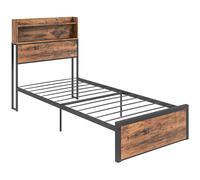 HOMCOM Industrial Single Bed Frame - 3.1FT Steel Bed Base with Storage Headboard - Footboard - Slatted Support and Under Bed Storage - 95 x 209cm - Ru