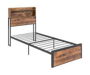 HOMCOM Industrial Single Bed Frame - 3.1FT Steel Bed Base with Storage Headboard - Footboard - Slatted Support and Under Bed Storage - 95 x 209cm - Ru