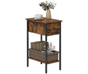 HOMCOM Industrial Slim End Table Nightstand for Small Spaces Rustic Brown