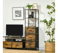 HOMCOM Industrial Storage Cabinet with 2 Shelves 3 Fabric Drawers Rustic Brown
