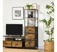 HOMCOM Industrial Storage Cabinet With 2 Open Shelves And 3 Foldable Fabric Drawers Rustic Brown