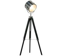 HOMCOM Industrial Style Adjustable Tripod Floor Lamp, 110-155cm, Black | Searchlight Lamp, Wooden Legs, Steel Lampshade