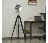 HOMCOM Industrial Style Adjustable Tripod Floor Lamp, Searchlight Reading in Silver HOMCOM Silver
