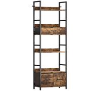 HOMCOM Industrial Style Bookcase, with 4 Shelves and 3 Fabric Drawers - Brown/Black