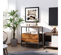 HOMCOM Industrial-Style Side Table w/ Drawer Open Shelf Steel Frame Base Retro - Wood Grain