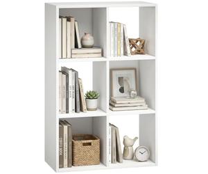 HOMCOM Industrial Style Storage Shelf with 6 Compartments White Wood Effect | Bookcase, Bookshelf, Freestanding Shelving Unit, Living Room, Home Study