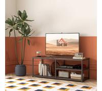 HOMCOM Industrial TV Table With Storage And 2 Shelves Rustic Wood Finish Black Metal Frame, Brown