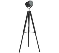 HOMCOM Industrial Tripod Floor Lamp, Nautical Searchlight with Adjustable Height, Wood Legs, E14 Lamp Base for Living Room, Bedroom, Black