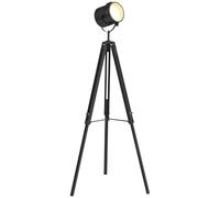 HOMCOM Industrial Tripod Floor Lamp, Nautical Searchlight with Adjustable Height, Wood Legs, E14 Lamp Base for Living Room, Bedroom, Black