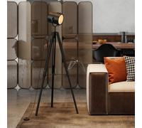 HOMCOM Industrial Tripod Floor Lamp Adjustable Height E14 Black