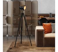 HOMCOM Industrial Tripod Floor Lamp Wood Height Adjustable Spotlight, Black - Black