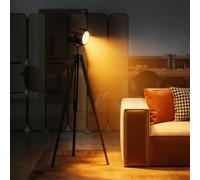 HOMCOM Industrial Tripod Floor Lamp Wood Height Adjustable Spotlight, Black - Black - Bulb not included - Pine wood, metal