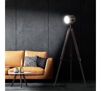 HOMCOM Industrial Tripod Floor Lamp Wood Height Adjustable Spotlight Bronze