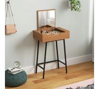 HOMCOM Industrial Vanity Desk with Mirror and Steel Legs Natural Wood Effect - No - Flip-up mirror, 37.5W x 34H cm - Natural wood