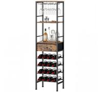 Homcom Industrial Wine Bar Cabinet 16-Bottle Wine Rack, Drawer Rustic Brown