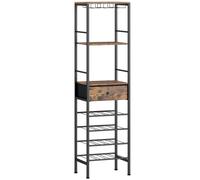 HOMCOM Industrial Wine Bar Cabinet Freestanding Liquor Cabinet 16-Bottle Wine Rack Glass Holder Rustic Brown