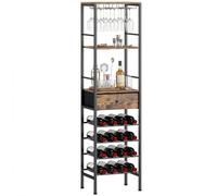 HOMCOM Industrial Wine Bar Cabinet with 16-Bottle Wine Rack Rustic Brown | Glass Holder, Freestanding Liquor Cabinet Bar Stand, 2 Shelves, Drawer, for Home, Living Room