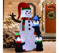 Homcom Inflatable Christmas Decoration Snowman Three Penguins Led Lighted Multi One Size
