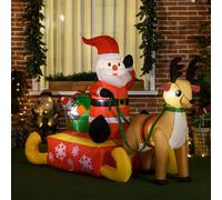 HOMCOM Inflatable Santa Claus with Sled and Reindeer Xmas Décor LED Lights