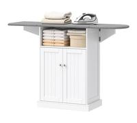 HOMCOM Ironing Board Cabinet on Wheels with Foldable Top, Mobile Storage Cabinet with Ironing Board, Open Compartment, White