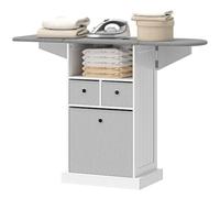 HOMCOM Ironing Board Cabinet on Wheels with Folding Ironing Top White | Mobile Storage Cabinet with Open Compartment and 3 Fabric Drawers