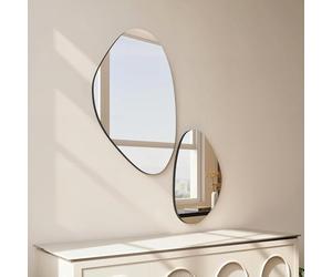 HOMCOM Irregular Wall Mirror, Pebble-Shaped Asymmetrical Hanging Wall Mirror with Metal Frame for Living Room, Entryway, Bedroom, Hallway, 70 x 46 cm, 49.5 x 31 cm, Set of 2, Black