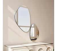 HOMCOM Irregular Wall Mirror Set of 2 Pebble-Shaped with Metal Frame Black