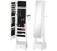 Homcom Freestanding Jewellery Cabinet Storage Mirror Armoire In White White