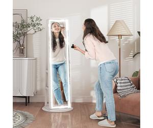 HOMCOM Jewellery Cabinet, Full Length Mirror with Storage, White