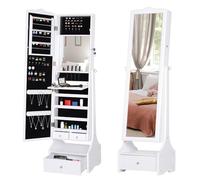 HOMCOM Jewellery Cabinet LED Full Length Mirror Floor Standing Lock White