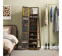 HOMCOM Jewelry Cabinet Full Length Mirror Swivel Lockable Jewelry Organizer - Rustic Brown