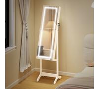 HOMCOM Jewellery Cabinet with LED Light Lockable Jewellery Organiser in White HOMCOM White