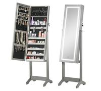Mirrored Jewellery Cabinet W/ LED Light Lockable Jewellery Armoire Grey HOMCOM Grey One Size
