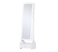 HOMCOM Mirrored Jewelry Cabinet Armoire Floor Standing w/ Lock, LED Light White