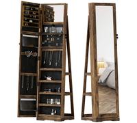 Portland Swivel Lockable Full Length Mirror Jewellery Cabinet - Size: 160 x 38cm - Brown - Wilko