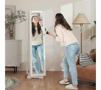 HOMCOM Jewelry Cabinet Full Length Mirror Swivel Lockable Jewelry Organizer - White