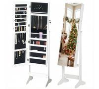 HOMCOM Freestanding Adjustable Tilt Mirror With Lockable Jewellery Storage White, White