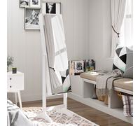 HOMCOM Jewelry Cabinet Standing Mirror Full Length Makeup Lockable in White HOMCOM White