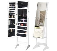 HOMCOM Jewelry Cabinet Standing Mirror Full Length Makeup Lockable White