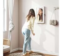 HOMCOM Jewelry Cabinet, Wall-Mounted Storage Cabinet with Mirror - 36.5x9.5x67 cm - Wall-mounted Jewelry Cabinet - White